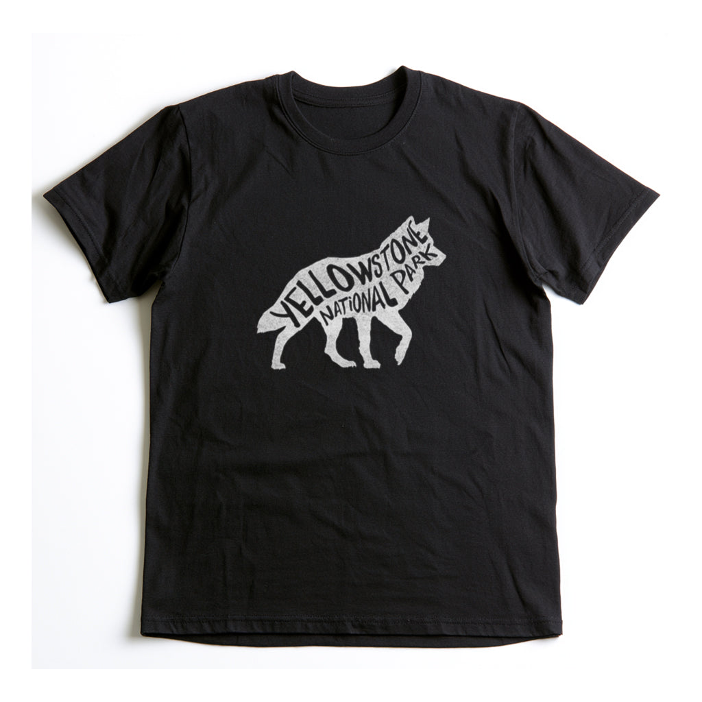 Yellowstone National Park T-Shirt - Gray Wolf in Black