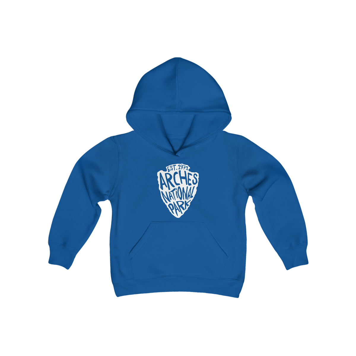 Arches National Park Kids hoodie showcasing a National Park Service arrowhead design