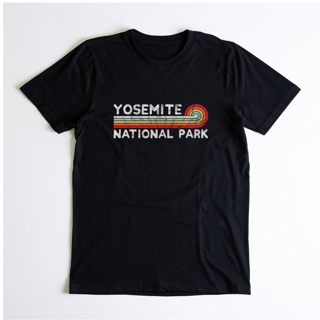 Yosemite National Park T-Shirt - Vintage Stretched Sunrise in Black