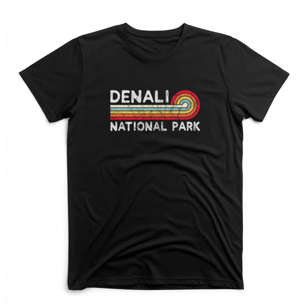 Denali National Park T-Shirt - Vintage Stretched Sunrise in Black