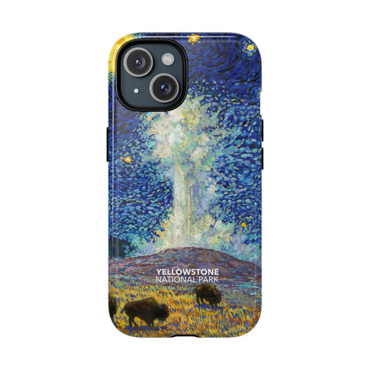 Yellowstone National Park iPhone Case with MagSafe - Old Faithful Starry Night
