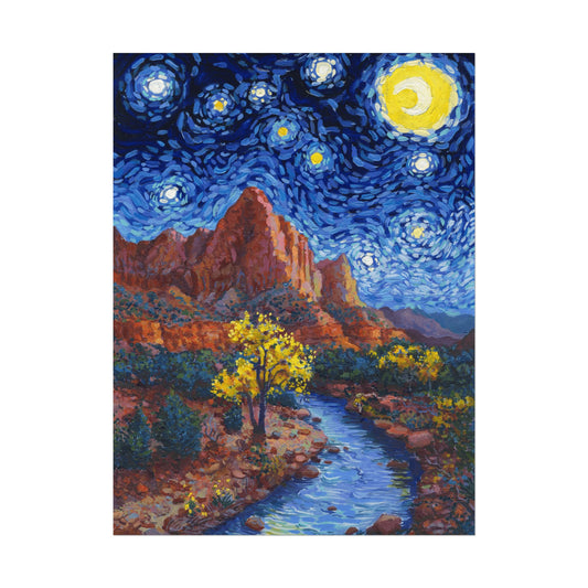 Zion National Park Starry Night Poster - Premium Textured Paper