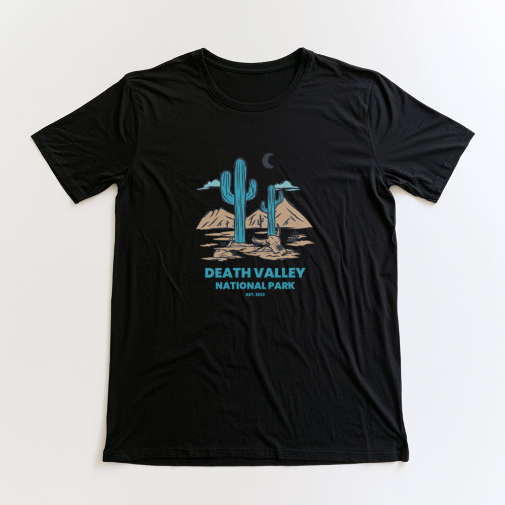 Death Valley National Park T-Shirt - Blue Cacti in Black