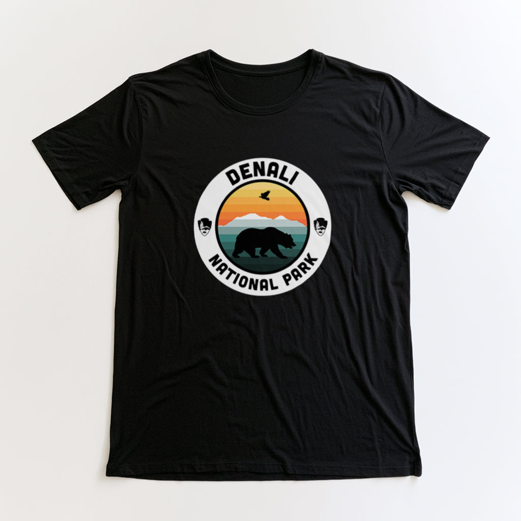 Denali National Park T-Shirt - Round Badge Design in Black