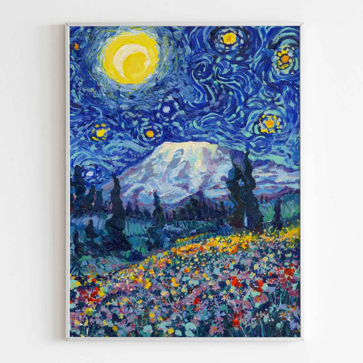 Mount Rainier National Park Starry Night Poster - Premium Textured Paper