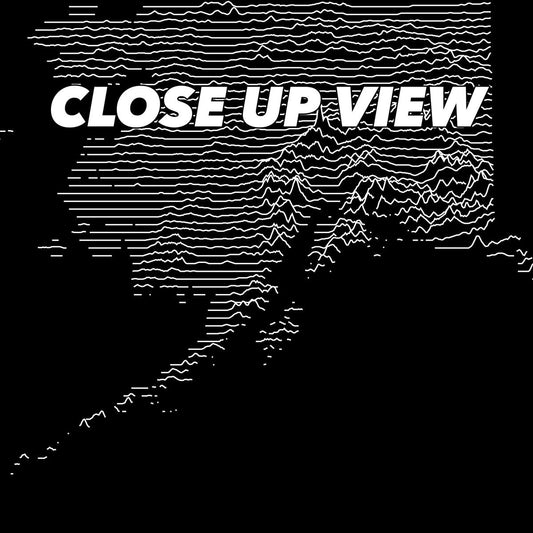Close-up view of the Alaska poster artwork, showing white topographic elevation lines on black