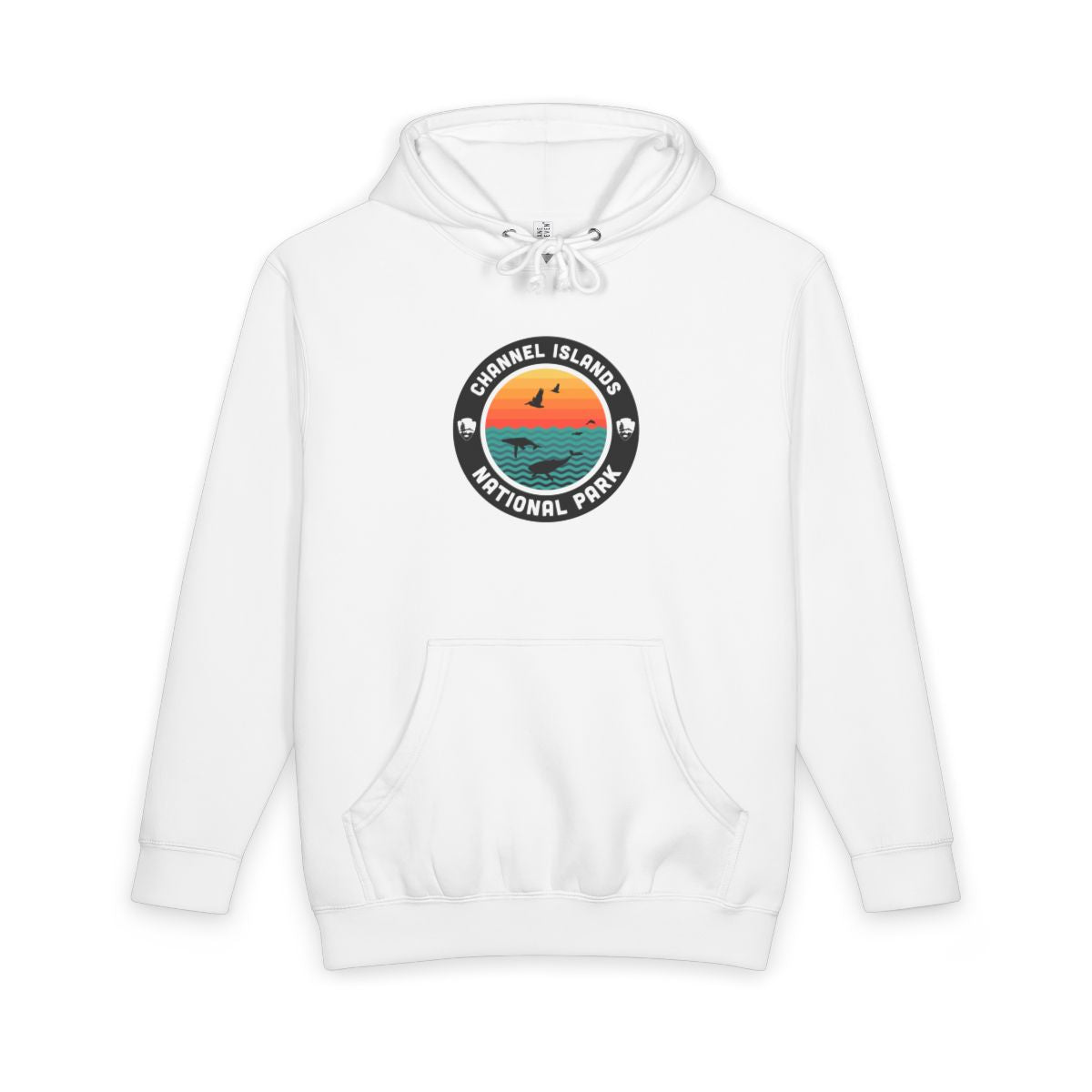 White Channel Islands National Park hoodie, front view with round emblem design