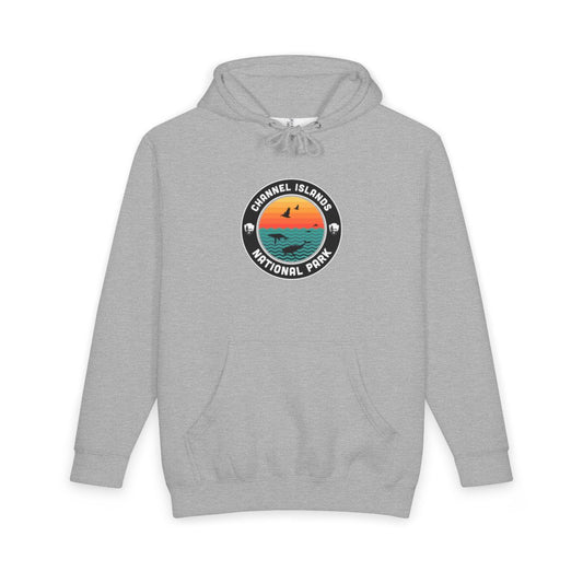 Heather Grey Channel Islands National Park hoodie, front view with round emblem design