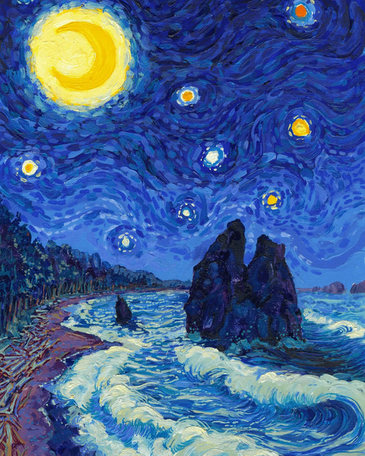 Full artwork for the Olympic National Park 1000-piece Starry Night jigsaw puzzle