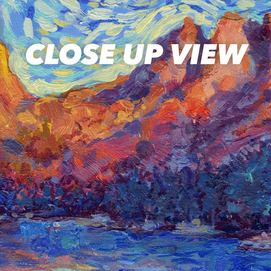 Close-up view of the Rocky Mountain National Park Starry Night poster artwork, showing colorful Van Gogh-inspired brushwork