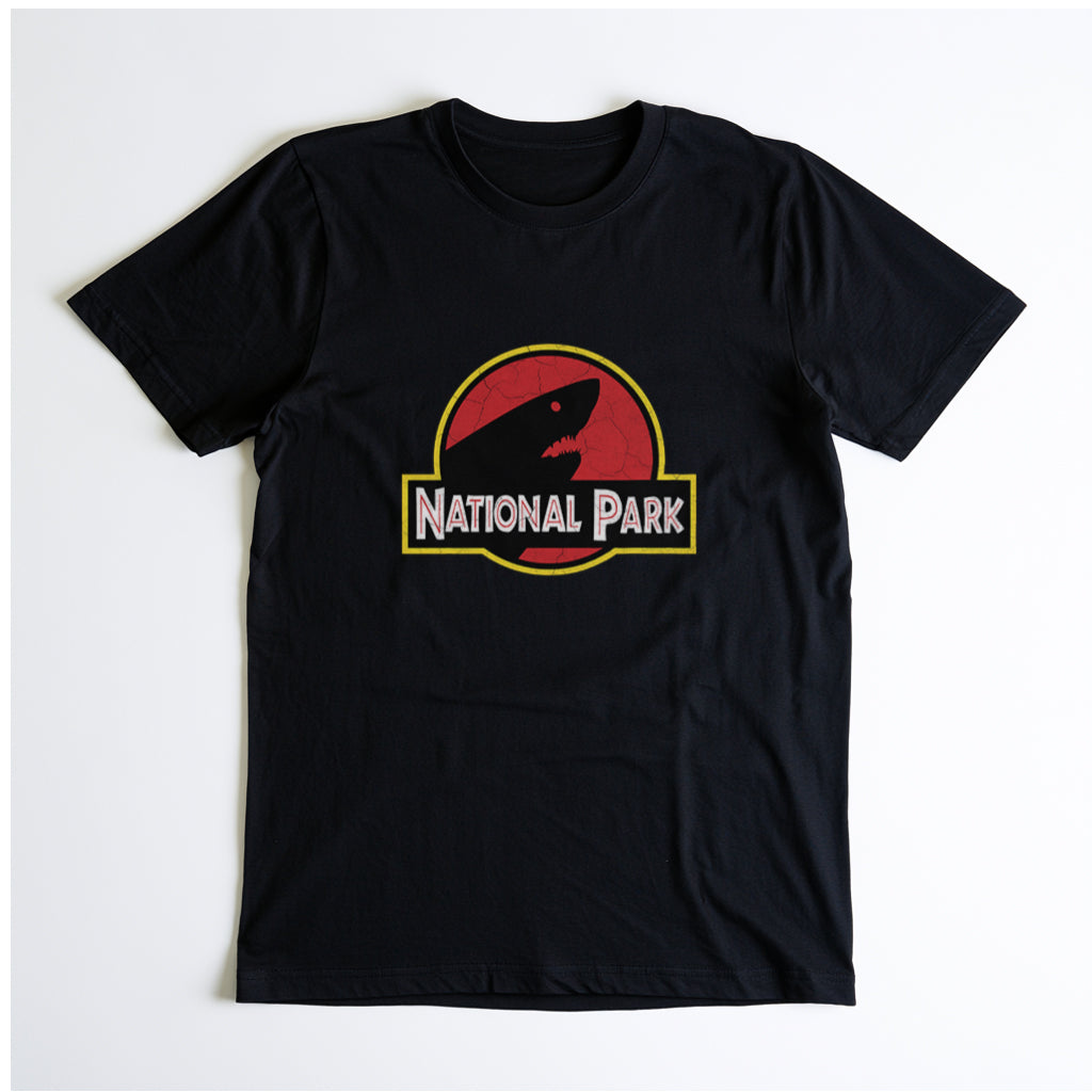 Shark National Park T-Shirt - Parody Logo in Black