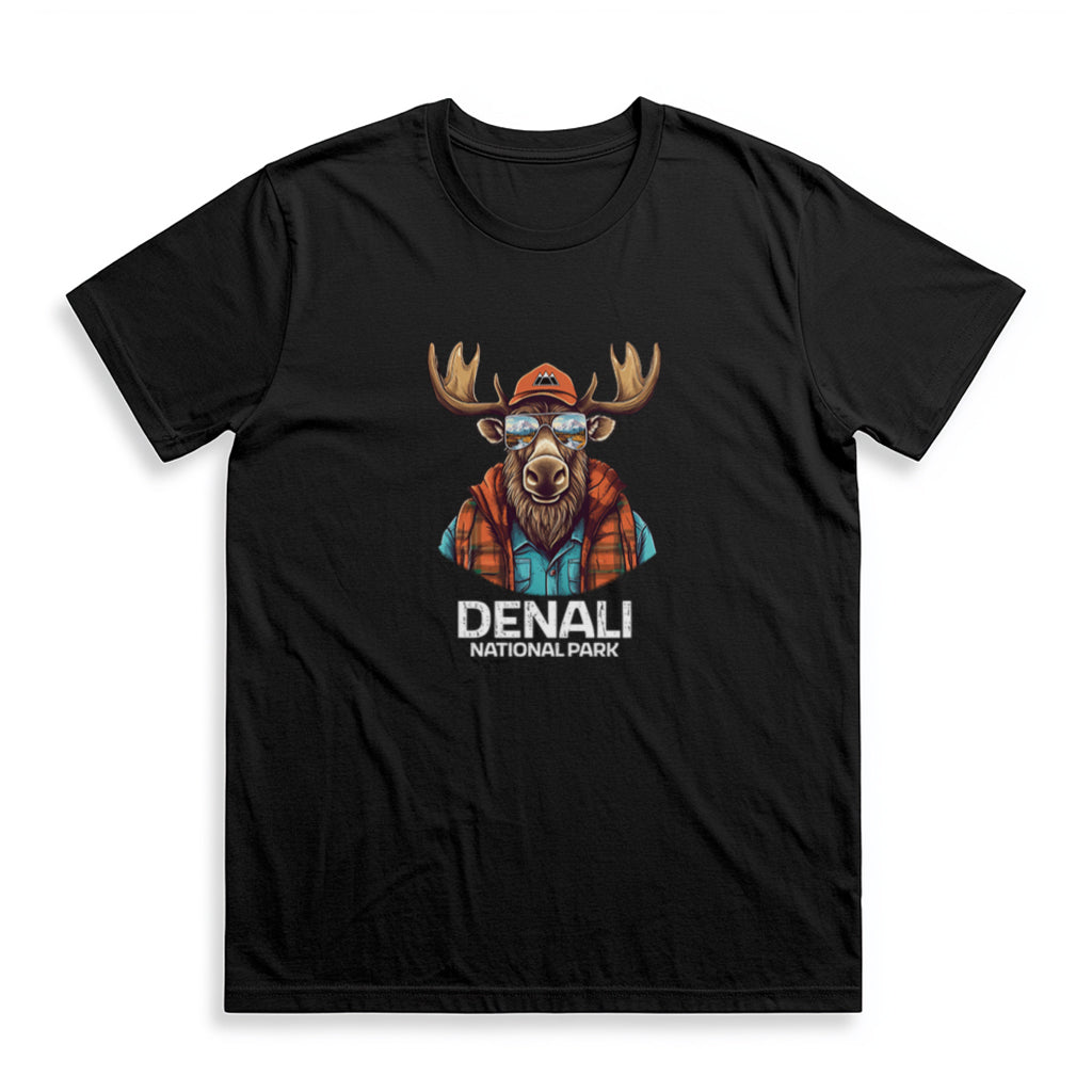 Denali National Park T-Shirt - Cool Moose in Black