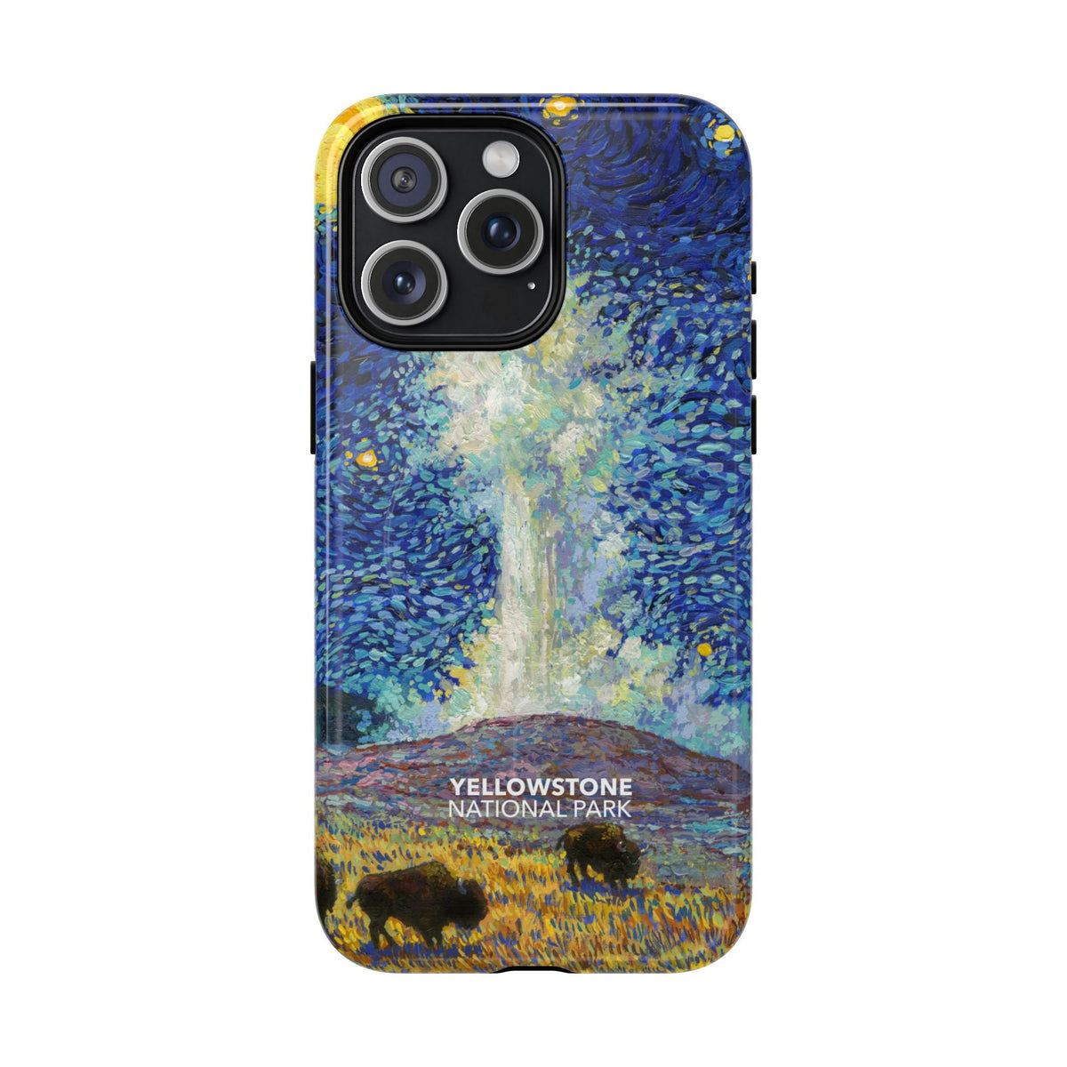Yellowstone National Park iPhone Case with MagSafe - Old Faithful Starry Night