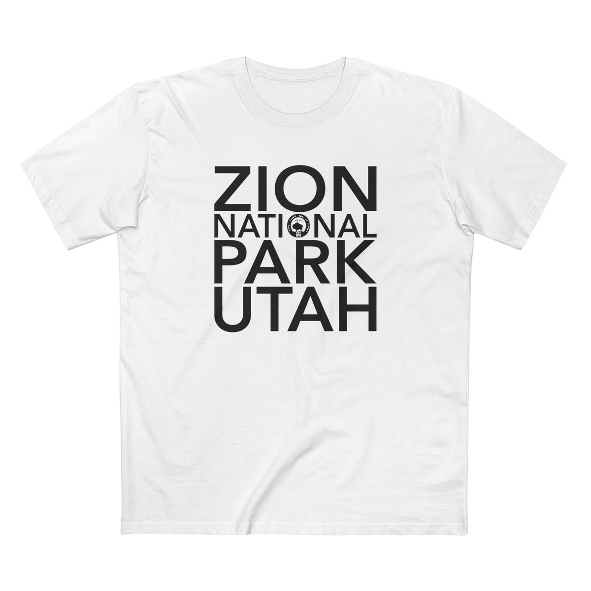 Zion National Park T-Shirt Block Text in White