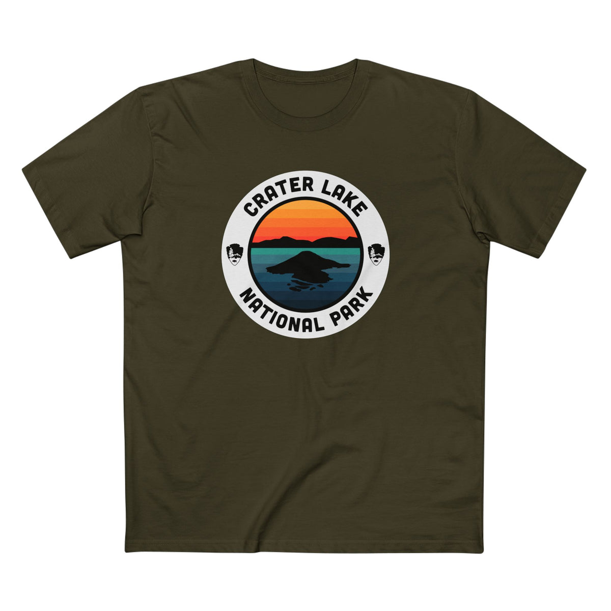 Crater Lake National Park T-Shirt - Round Badge Design in Army