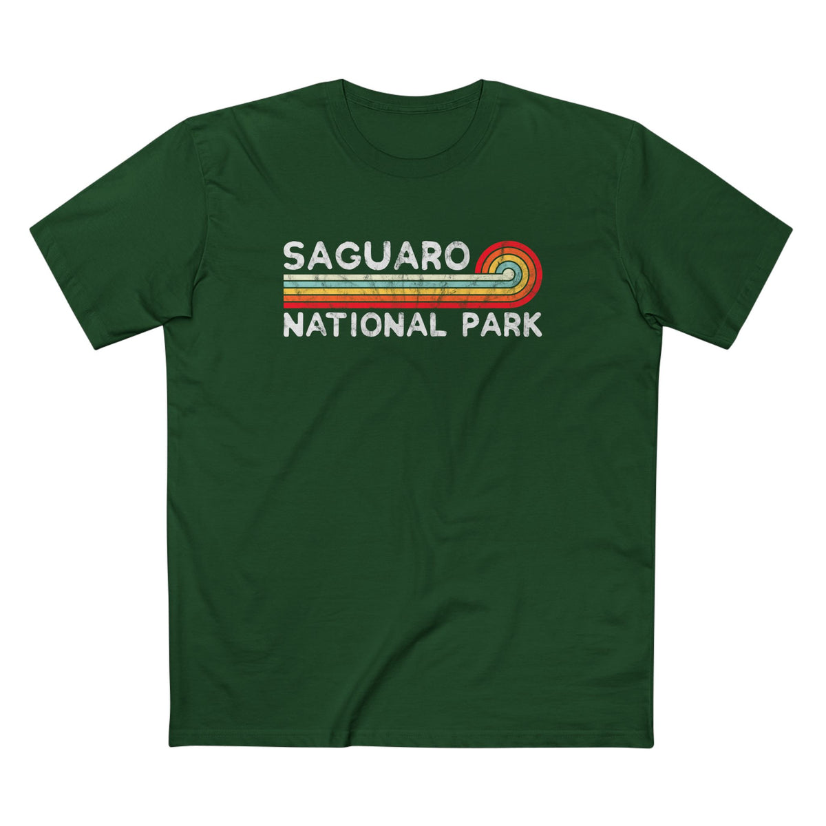 Saguaro National Park T-Shirt - Vintage Stretched Sunrise in Forest Green