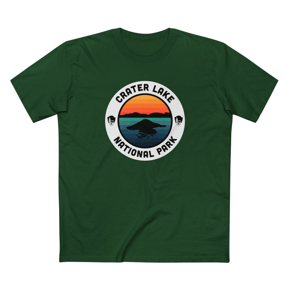 Crater Lake National Park T-Shirt - Round Badge Design in Forest Green