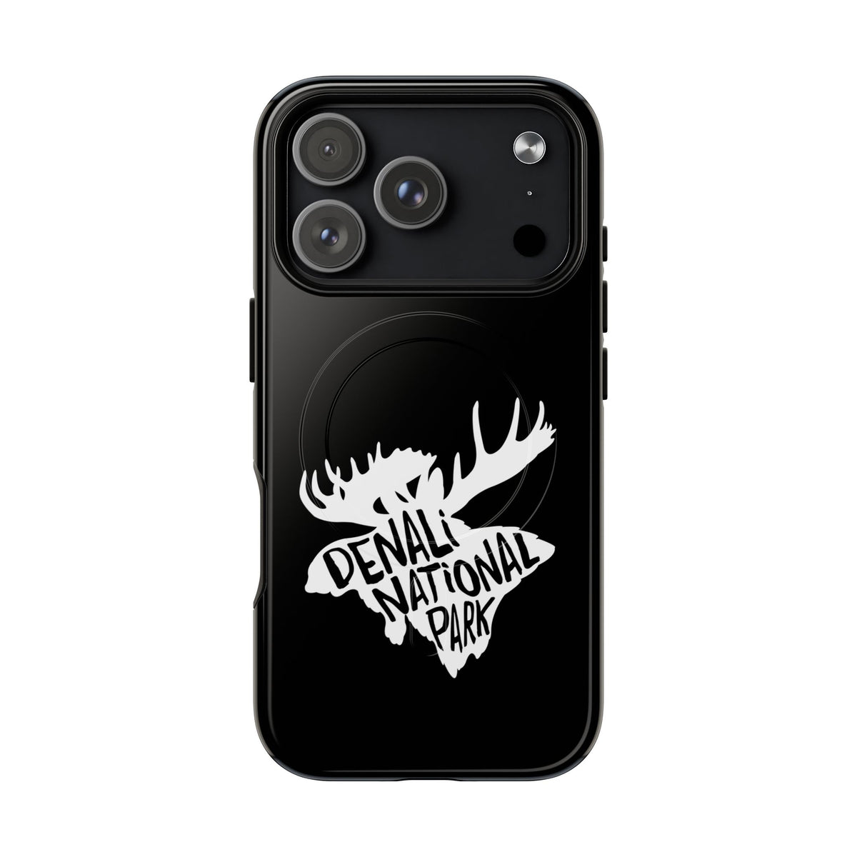 Denali National Park iPhone case with MagSafe featuring moose artwork.