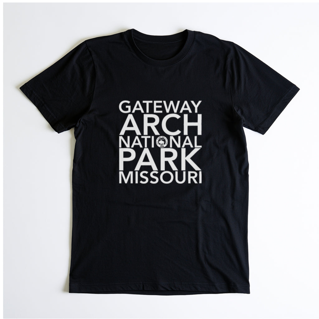 Gateway Arch National Park T-Shirt Block Text in Black