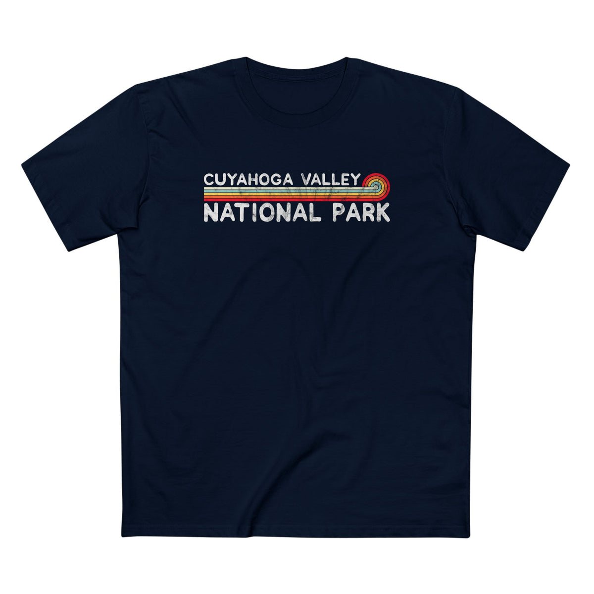 Cuyahoga Valley National Park T-Shirt - Vintage Stretched Sunrise in Navy