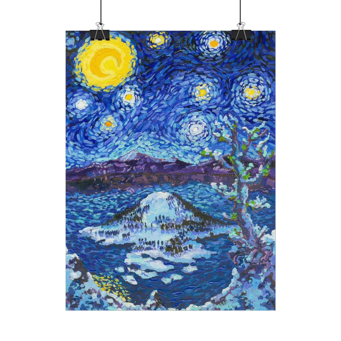 Crater Lake National Park Starry Night Poster - Premium Textured Paper