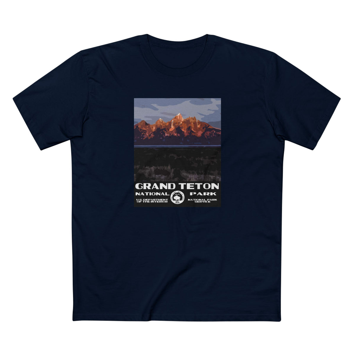 Grand Teton National Park T-Shirt - Moulton Barn WPA in Navy