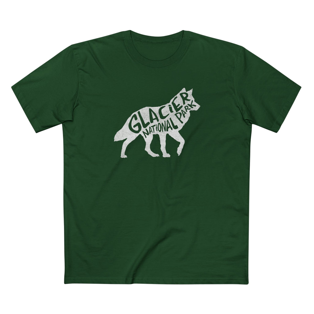 Glacier National Park T-Shirt - Gray Wolf in Forest Green