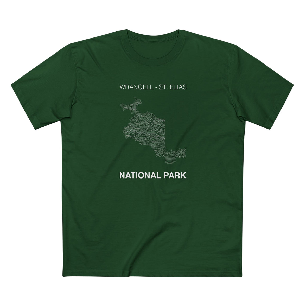 Wrangell St. Elias National Park T-Shirt - Topographical Lines in Forest Green