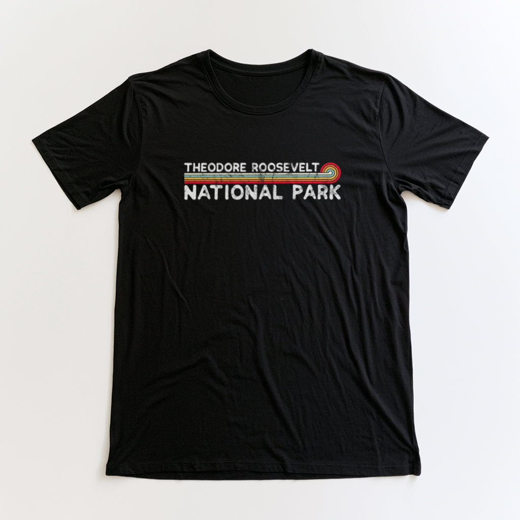 Theodore Roosevelt National Park T-Shirt - Vintage Stretched Sunrise in Black