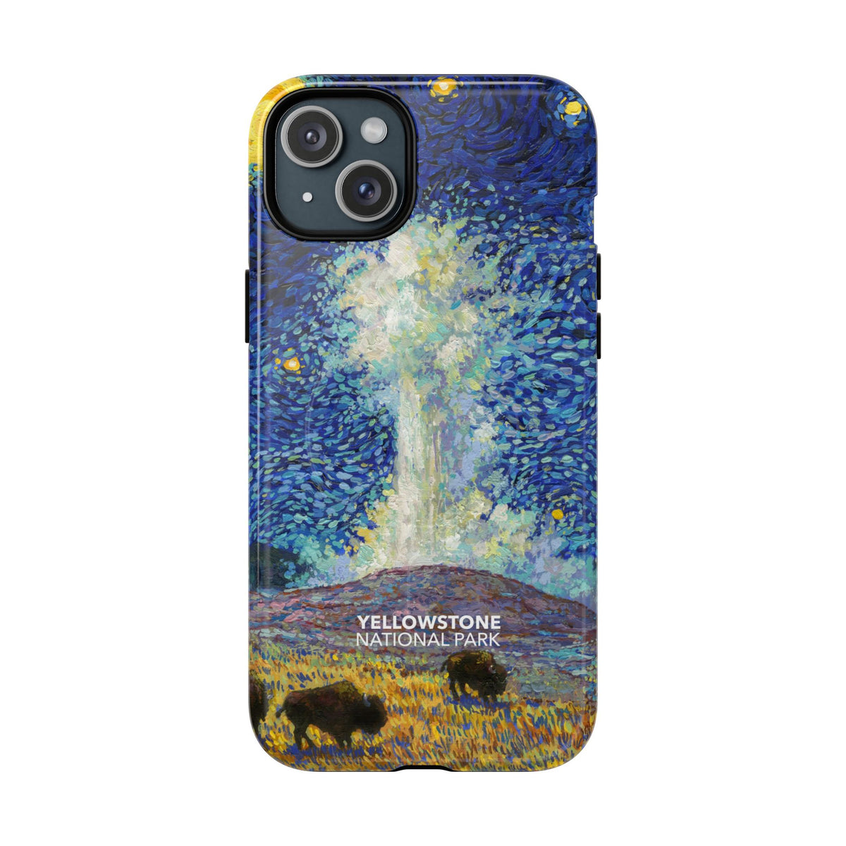 Yellowstone National Park iPhone Case with MagSafe - Old Faithful Starry Night