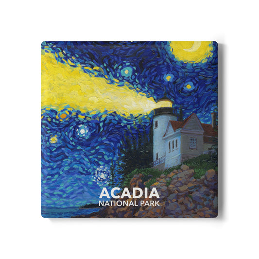 Acadia National Park Ceramic Coaster - The Starry Night