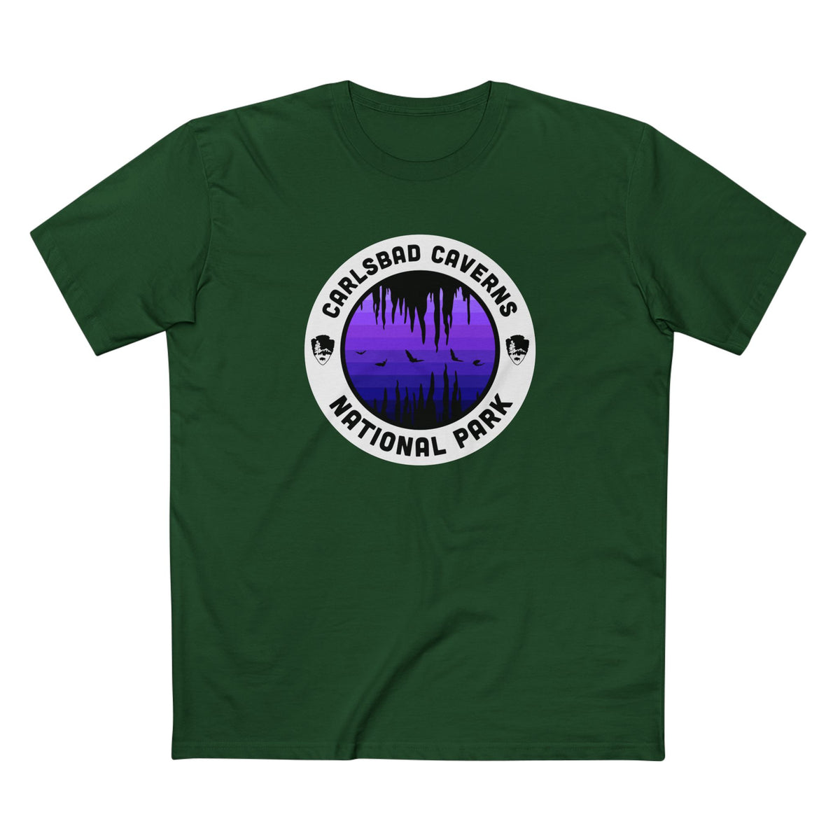 Carlsbad Caverns National Park - Round Badge Design Purple in Forest Green
