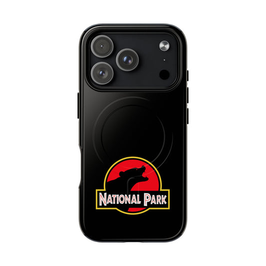 Bear National Park iPhone case with MagSafe featuring parody-logo artwork.