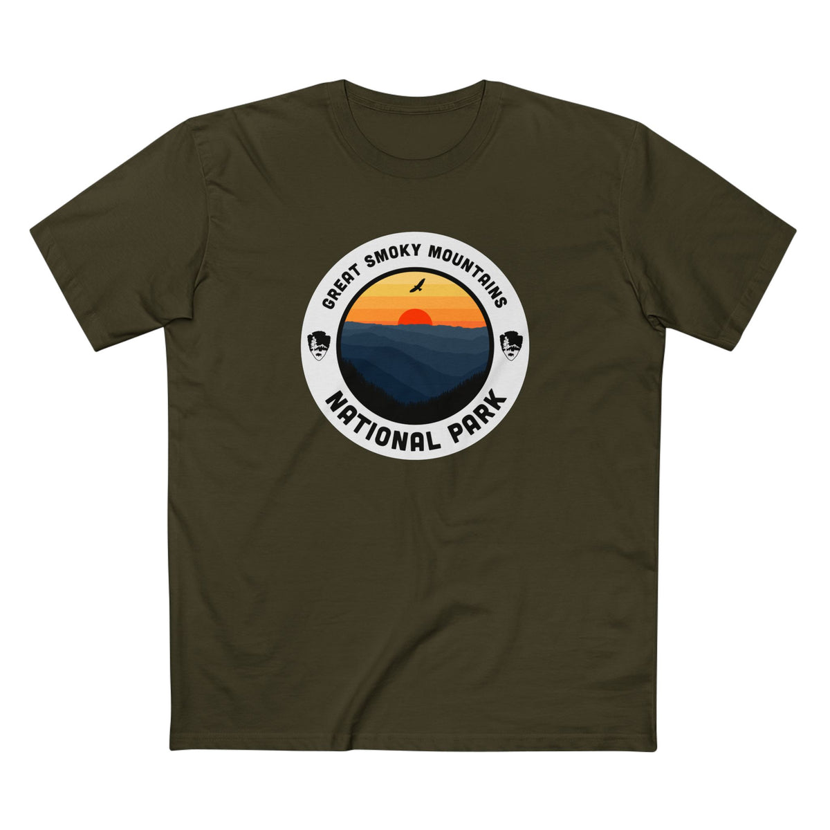 Great Smoky Mountains National Park T-Shirt - Round Badge Design in Army
