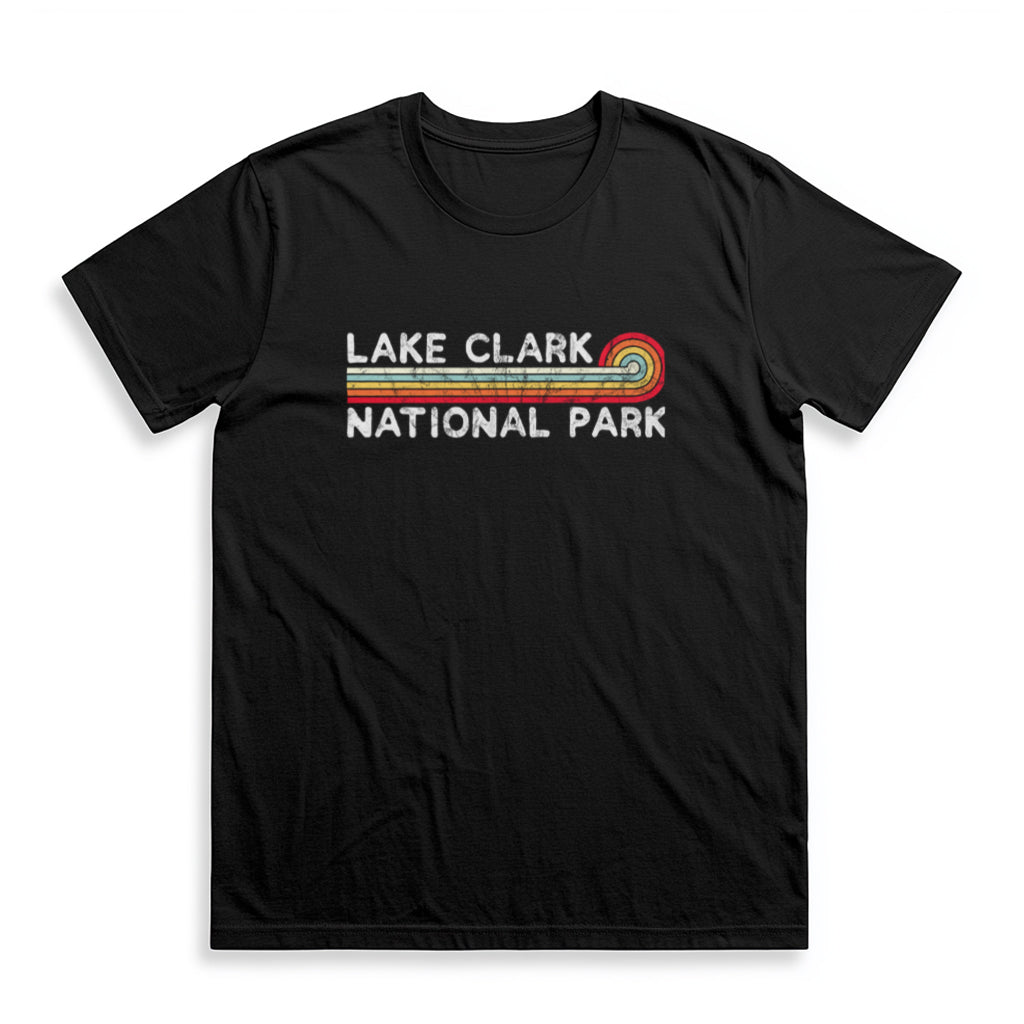 Lake Clark National Park T-Shirt - Vintage Stretched Sunrise in Black