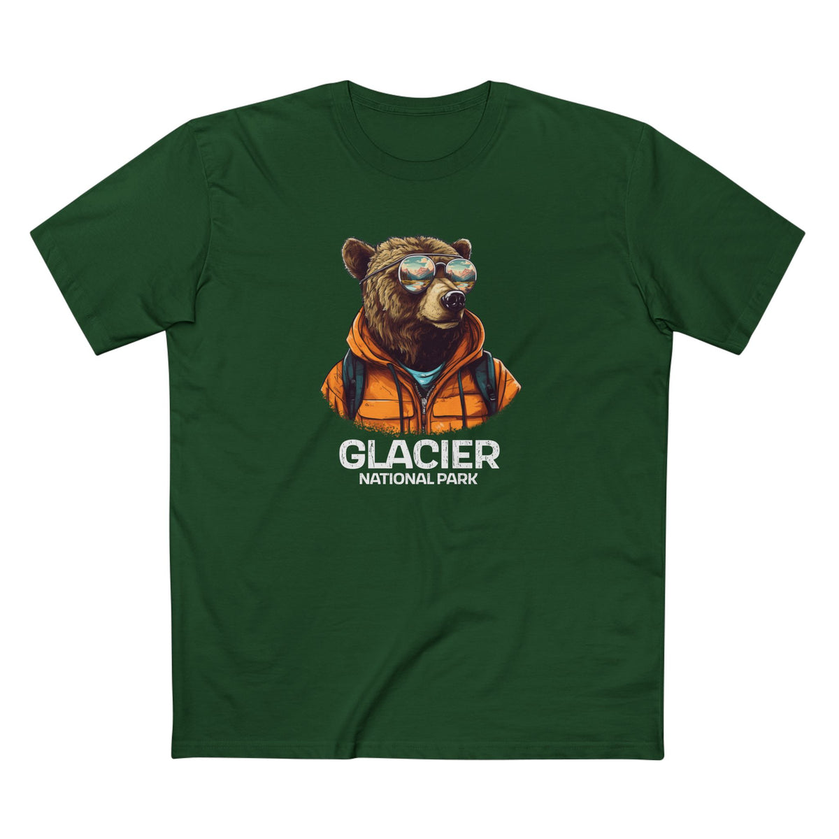 Glacier National Park T-Shirt - Grizzly Bear in Forest Green