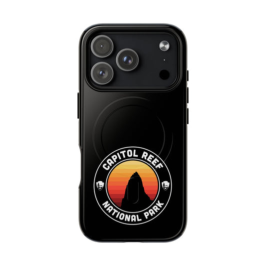 Capitol Reef National Park iPhone case with MagSafe featuring round emblem artwork.
