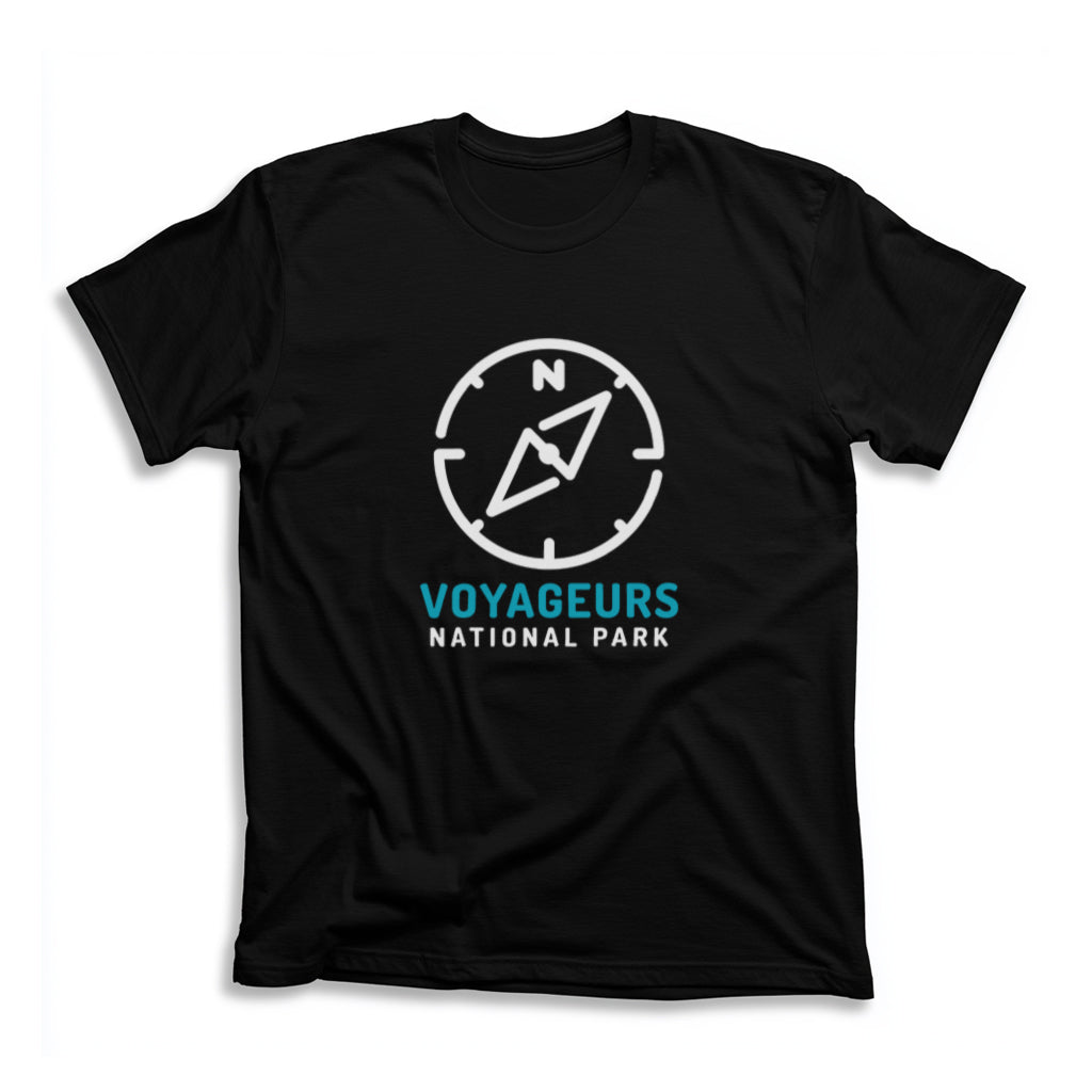 Voyageurs National Park T-Shirt Compass Design in Black