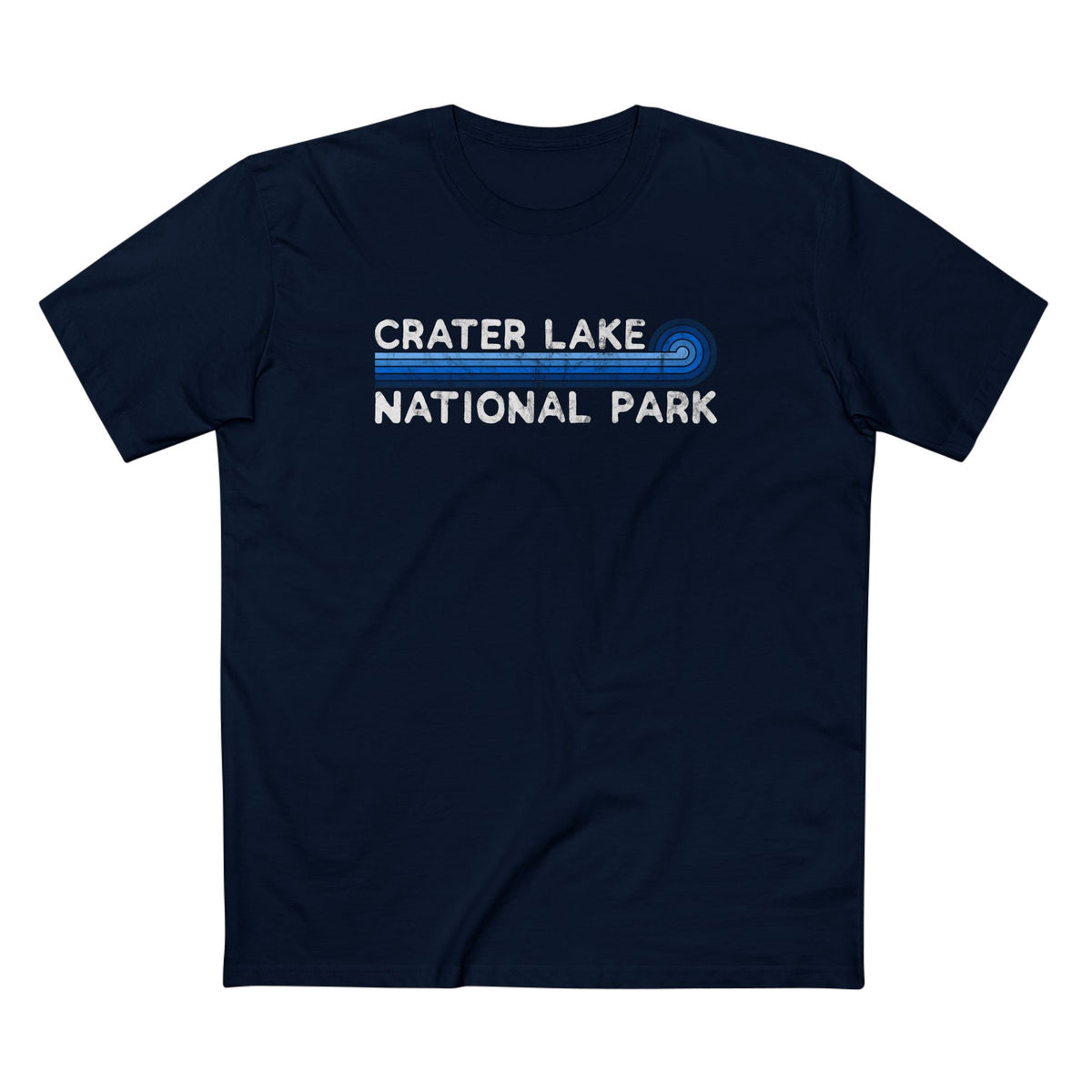 Crater Lake National Park T-Shirt - Blue Vintage Stretched Sunrise in Navy