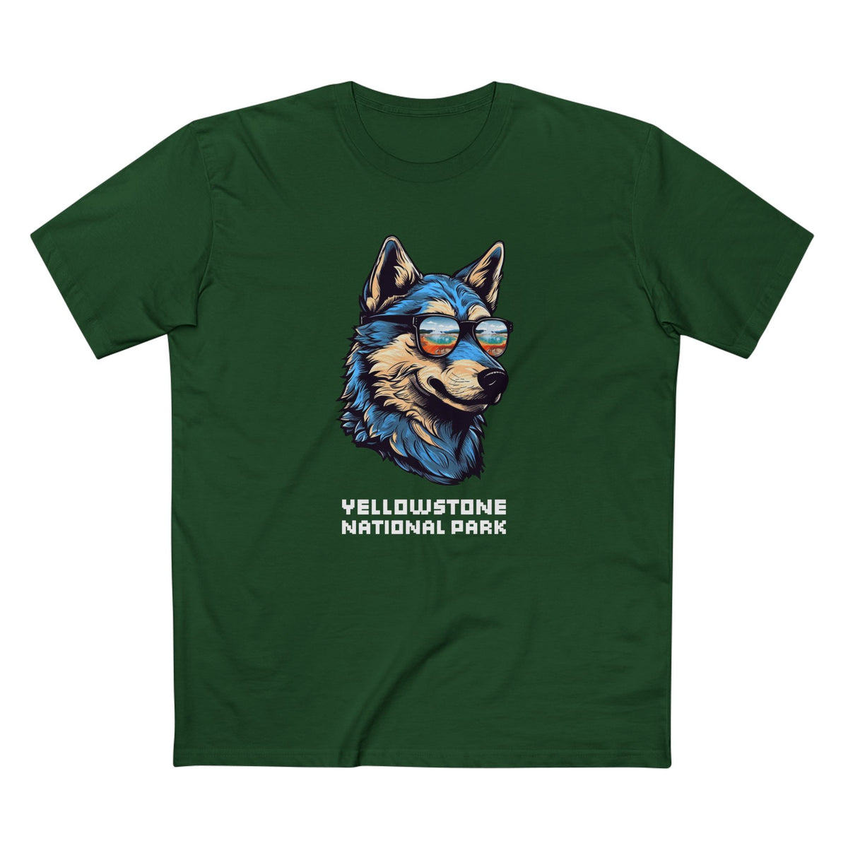 Yellowstone National Park T-Shirt - Smooth Wolf in Forest Green