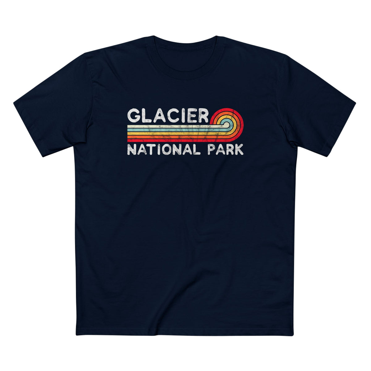 Glacier National Park T-Shirt - Vintage Stretched Sunrise in Navy