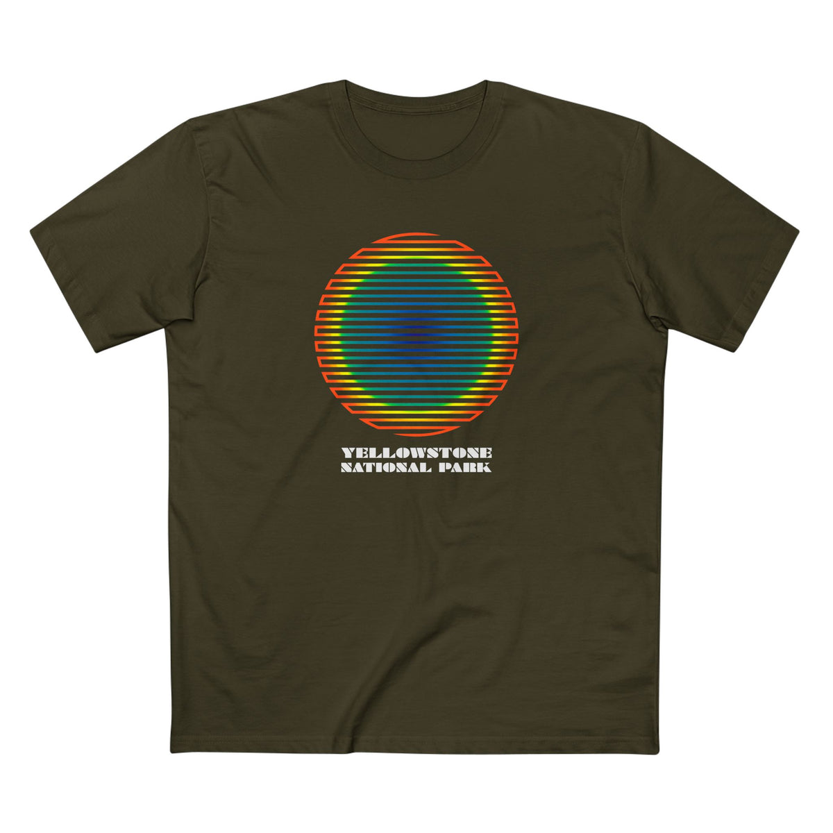 Yellowstone National Park T-Shirt - Grand Prismatic Spring Gradient in Army