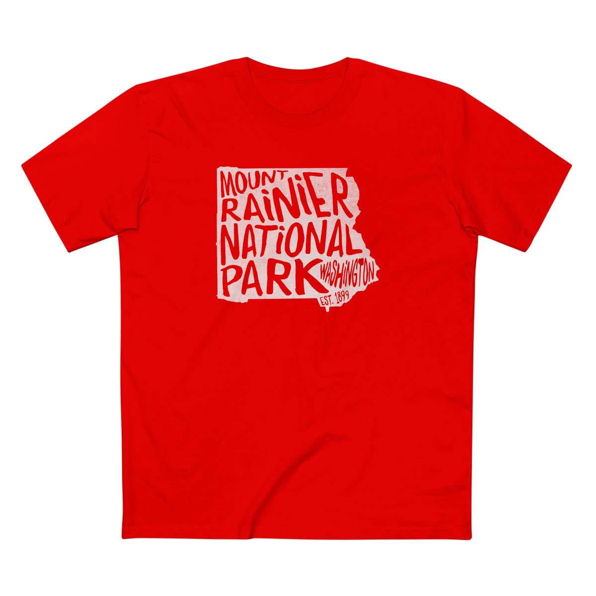 Mount Rainier National Park T-Shirt - Map in Red