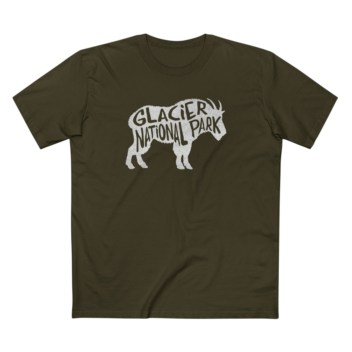 Glacier National Park T-Shirt - Mountain Goat in Army