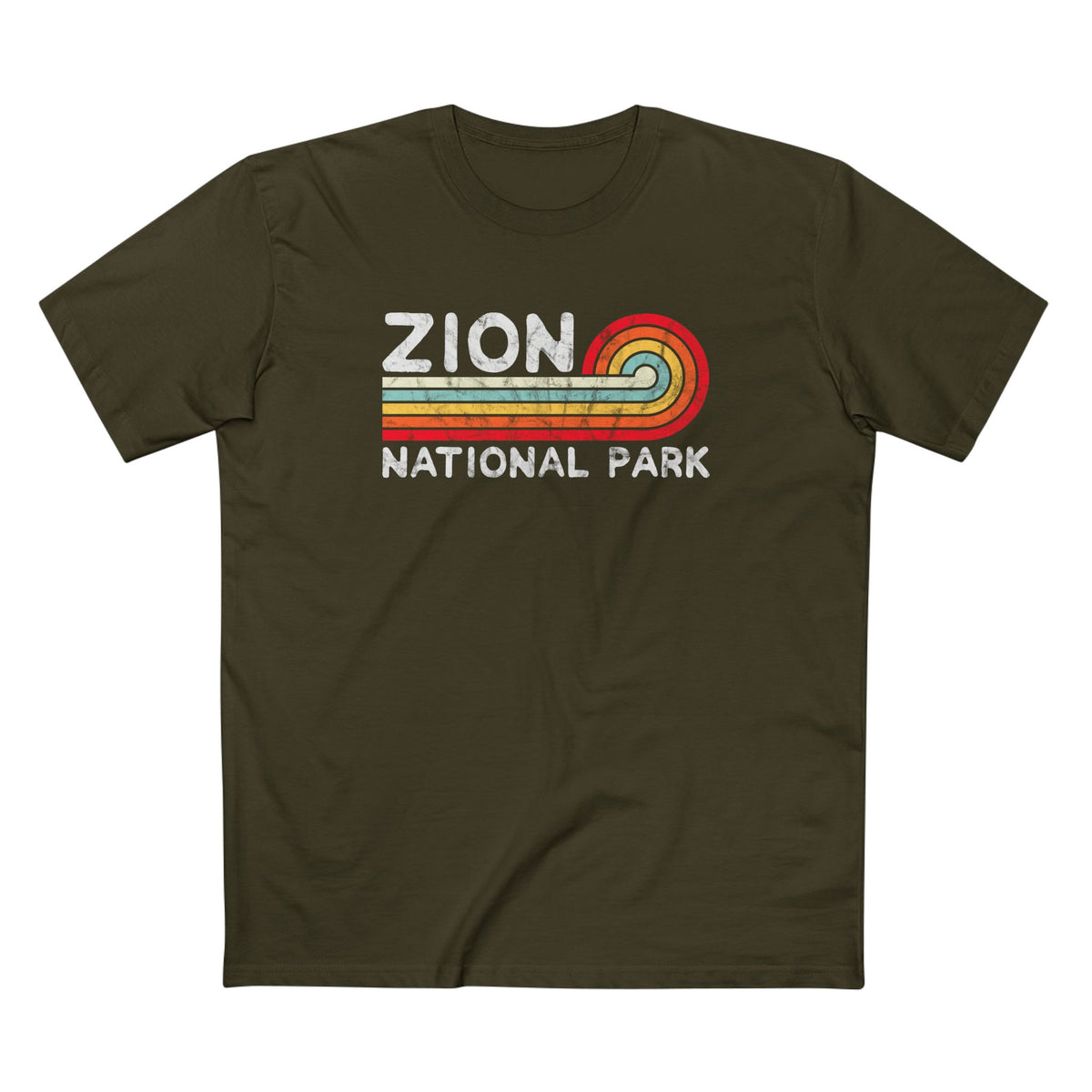 Zion National Park T-Shirt - Vintage Stretched Sunrise in Army