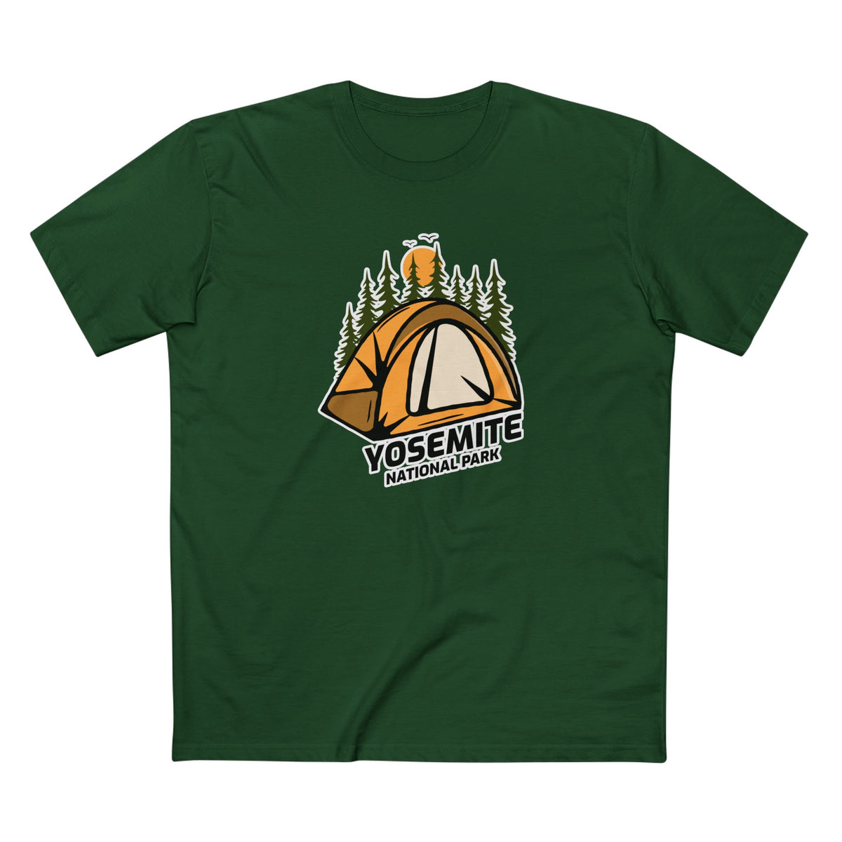 Yosemite National Park T-Shirt - Camping in Forest Green