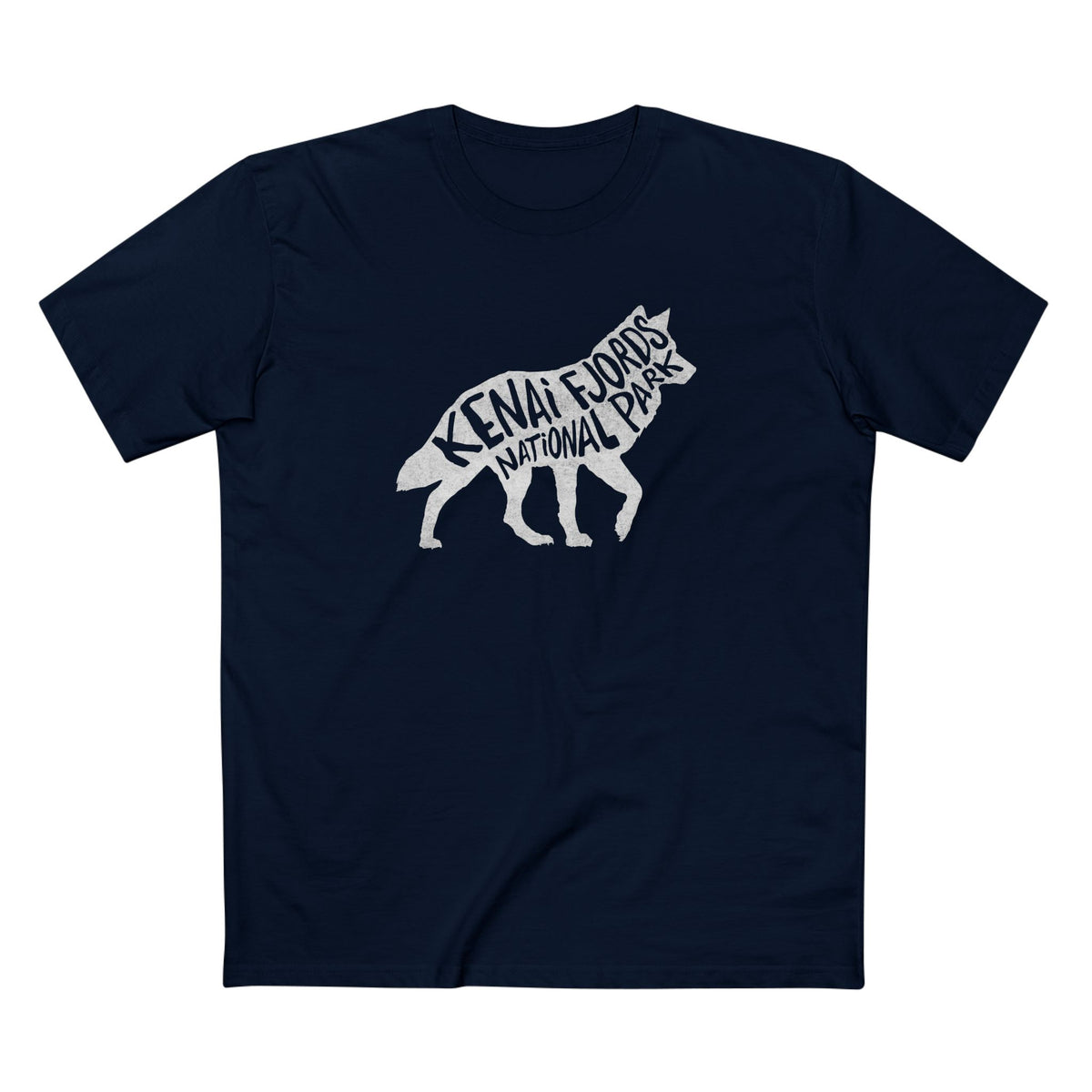 Kenai Fjords National Park T-Shirt - Gray Wolf in Navy