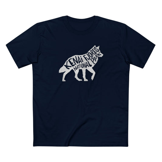 Kenai Fjords National Park T-Shirt - Gray Wolf in Navy