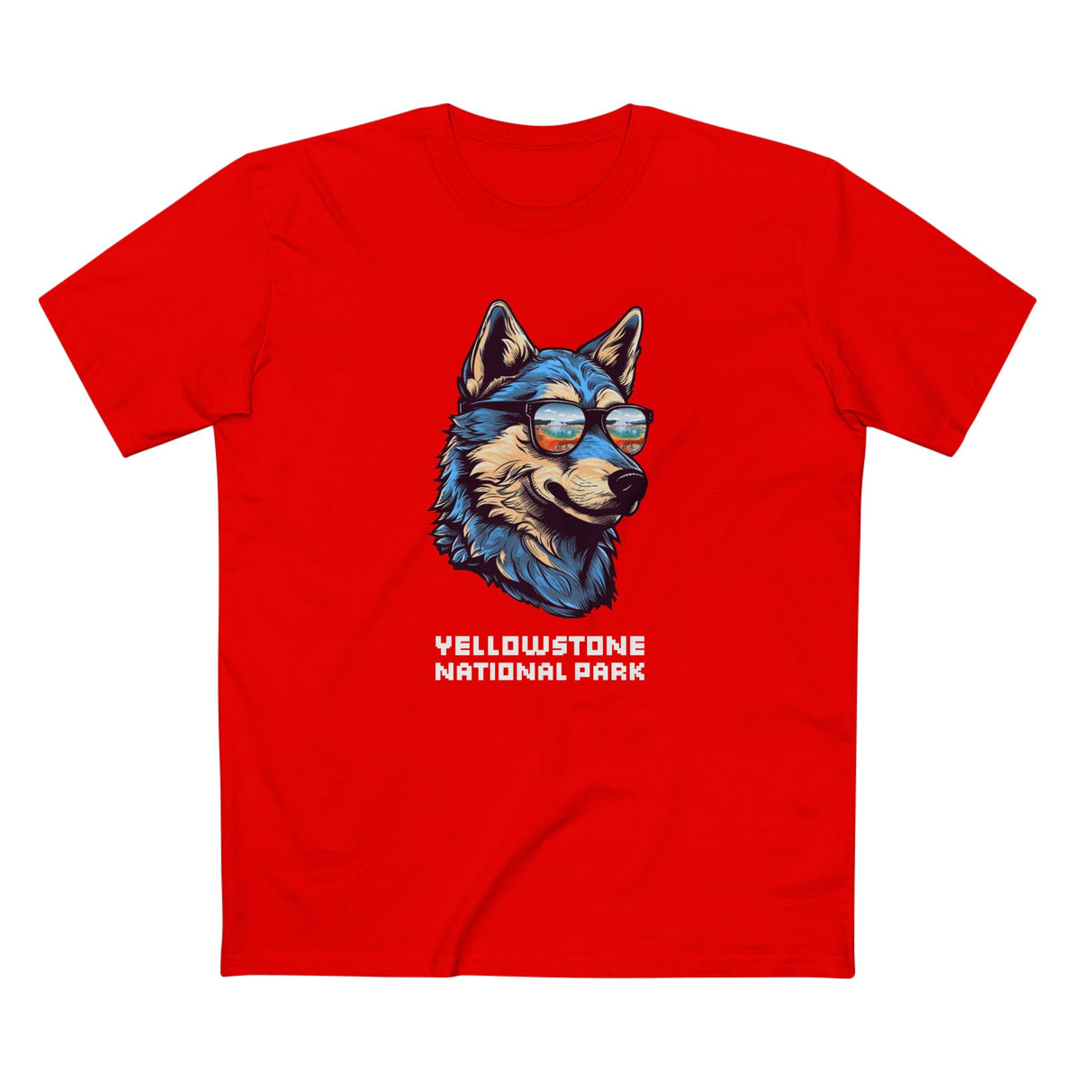 Yellowstone National Park T-Shirt - Smooth Wolf in Red