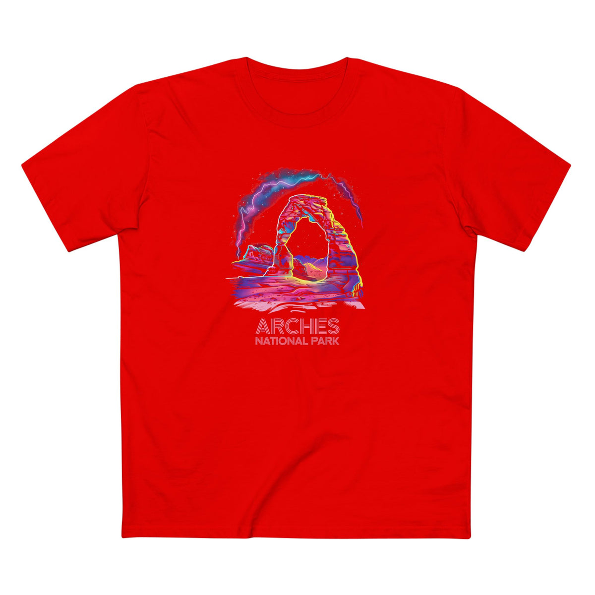 Arches National Park T-Shirt - 80s Neon Design in Red